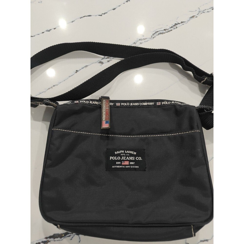 VINTAGE 90's RALPH LAUREN POLO JEANS CO BLACK BAG PURSE CROSSBODY Flag USA